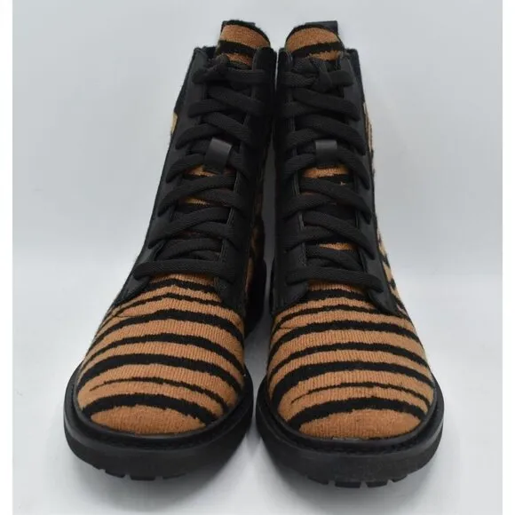 Sofft Womens Size 7.5 Landee Black Tan Tiger Lace Up Knit Combat Boots
