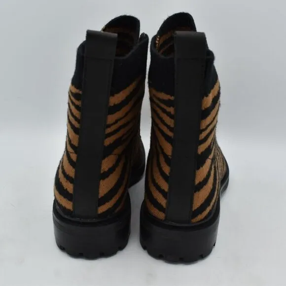 Sofft Womens Size 7.5 Landee Black Tan Tiger Lace Up Knit Combat Boots