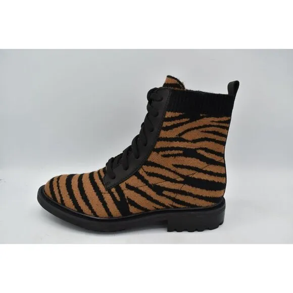 Sofft Womens Size 7.5 Landee Black Tan Tiger Lace Up Knit Combat Boots
