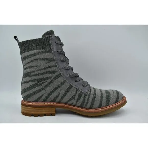Sofft Womens Size 7.5 Landee Grey Tiger Lace Up Knit Combat Boots Shoes