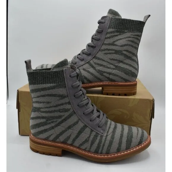 Sofft Womens Size 7.5 Landee Grey Tiger Lace Up Knit Combat Boots Shoes