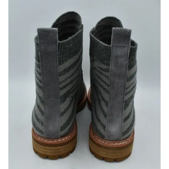 Sofft Womens Size 7.5 Landee Grey Tiger Lace Up Knit Combat Boots Shoes