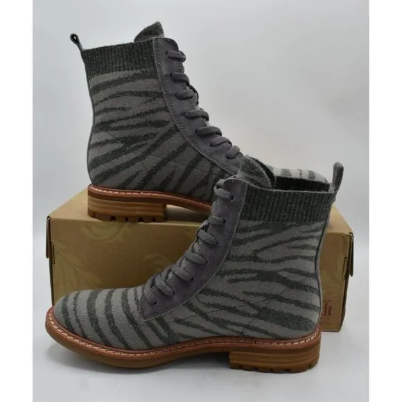 Sofft Womens Size 7.5 Landee Grey Tiger Lace Up Knit Combat Boots Shoes