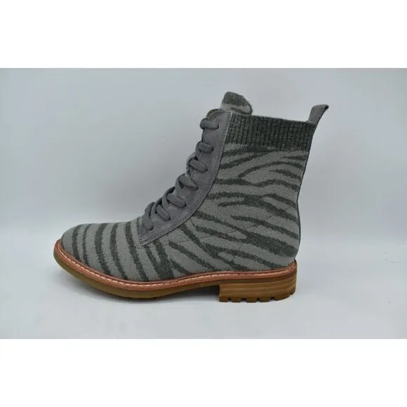 Sofft Womens Size 7.5 Landee Grey Tiger Lace Up Knit Combat Boots Shoes
