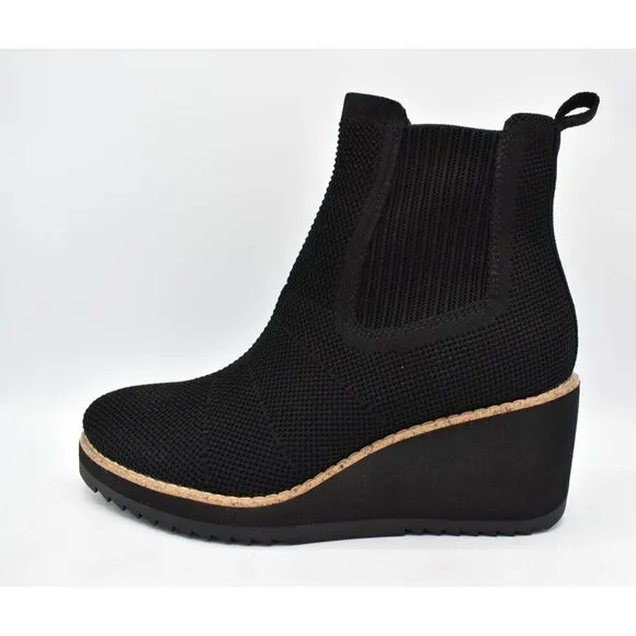Sofft Women Size 9 Eiley Black Knit Water Resistant Wedge Chelsea Boots
