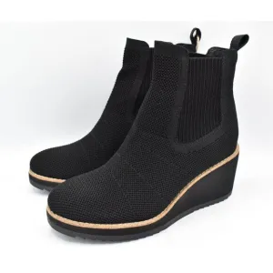 Sofft Women Size 9 Eiley Black Knit Water Resistant Wedge Chelsea Boots