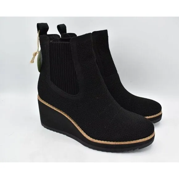 Sofft Women Size 9 Eiley Black Knit Water Resistant Wedge Chelsea Boots