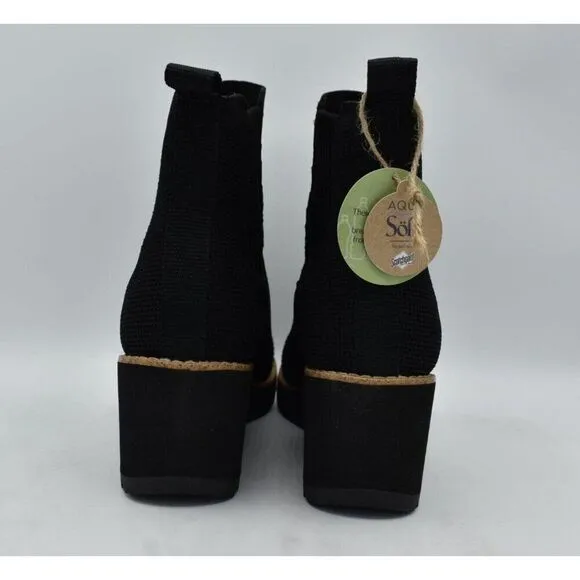 Sofft Women Size 9 Eiley Black Knit Water Resistant Wedge Chelsea Boots