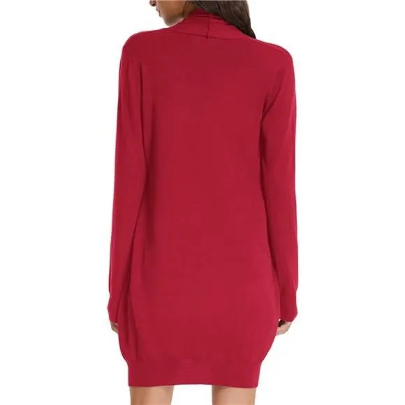 SOLID Open Front Long Knited Cardigan Sweater for Women, Bright Red