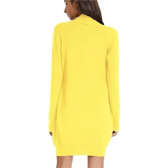 Solid Open Front Long Knited Cardigan Sweater for Women, Lemon Yellow