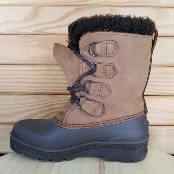 Sorel Badger Womens 7 US WP Winter Snow Duck Boot Made In Canada Leather Lace-up