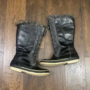 Sorel Black &amp; Tusk Cate The Great Boots Shoes Black Leather Fur Size 9