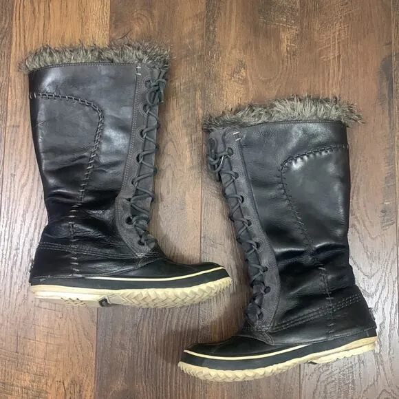 Sorel Black &amp; Tusk Cate The Great Boots Shoes Black Leather Fur Size 9