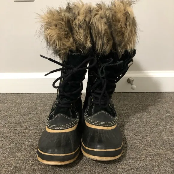Sorel Black Joan Of Arctic Faux Fur Tall Boots Size 6 US $210