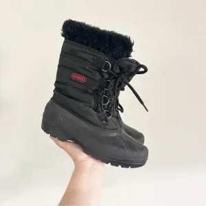 Sorel Black Winter Waterproof Nylon Fur Cuff Snow Boots