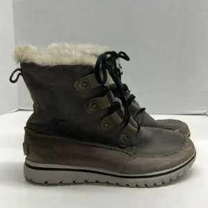 Sorel Boots Cozy Joan Lace Up Gray Faux Fur Suede Winter NL2745-052 Womens 8.5