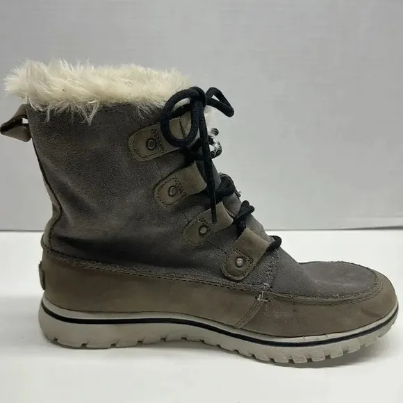 Sorel Boots Cozy Joan Lace Up Gray Faux Fur Suede Winter NL2745-052 Womens 8.5