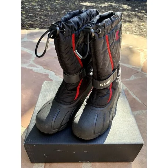 Sorel Boys Youth Size 6 Black Flurry Waterproof Insulated Snow Winter Boots
