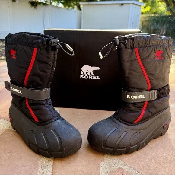 Sorel Boys Youth Size 6 Black Flurry Waterproof Insulated Snow Winter Boots