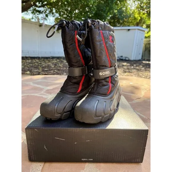 Sorel Boys Youth Size 6 Black Flurry Waterproof Insulated Snow Winter Boots