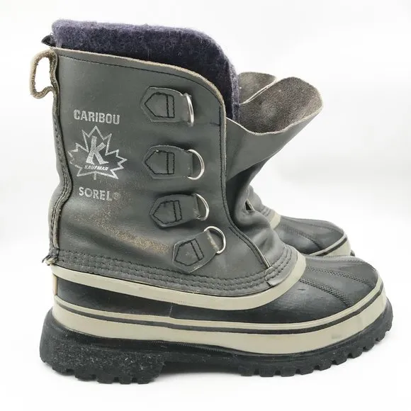 SOREL Caribou Gray Leather Outdoor Waterproof Snow Boots Womens 7