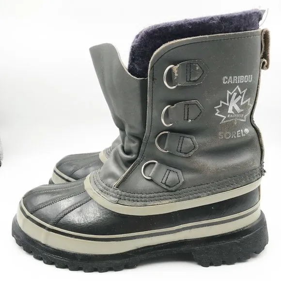 SOREL Caribou Gray Leather Outdoor Waterproof Snow Boots Womens 7