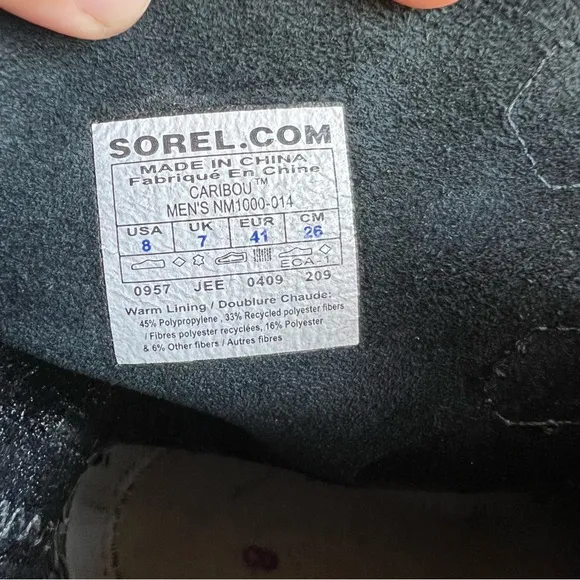 SOREL CARIBOU WP WINTER BOOTS BLACK MEN Size 8