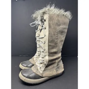 Sorel Cate The Great Boots Sz 8 Faux Fur Calf Height Lace Up NL1642-221