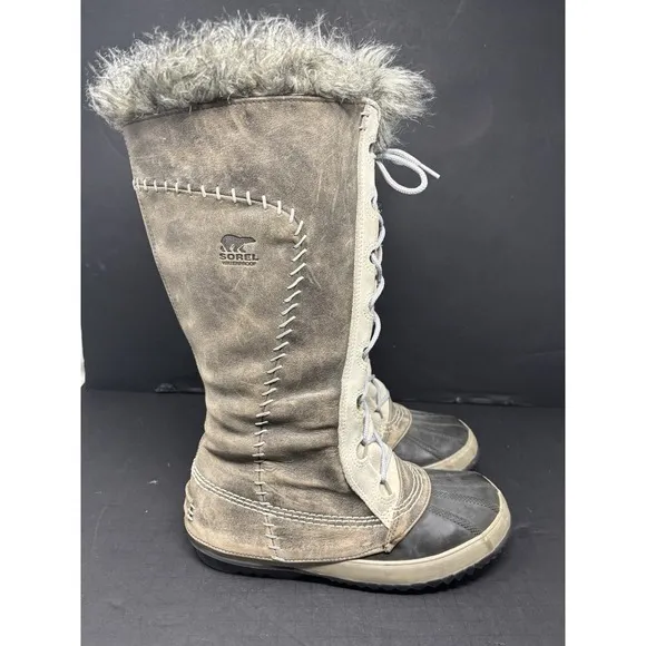 Sorel Cate The Great Boots Sz 8 Faux Fur Calf Height Lace Up NL1642-221