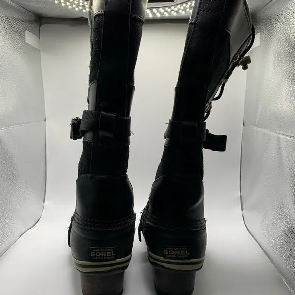 Sorel Conquest Carly Black Leather Winter Boots Style NL2033-010 Womens Size 7‎