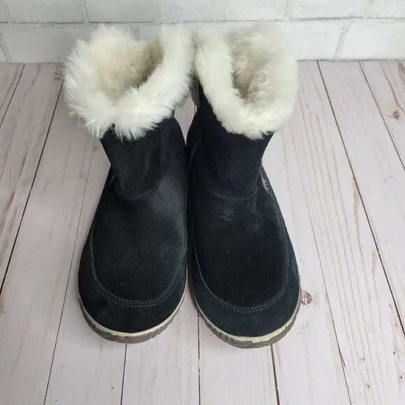 Sorel Cream Faux Fur Black Suede Out N About Winter Boots