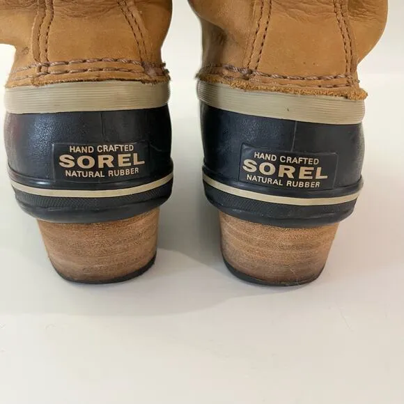 Sorel Duck Boot Size 7.5 Slimpack II Lace Up Brown Leather Gray Wool