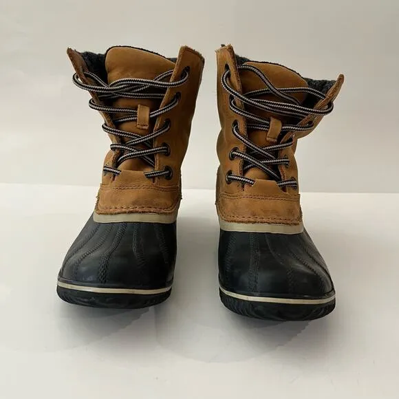 Sorel Duck Boot Size 7.5 Slimpack II Lace Up Brown Leather Gray Wool