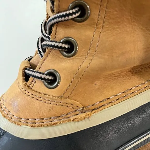 Sorel Duck Boot Size 7.5 Slimpack II Lace Up Brown Leather Gray Wool