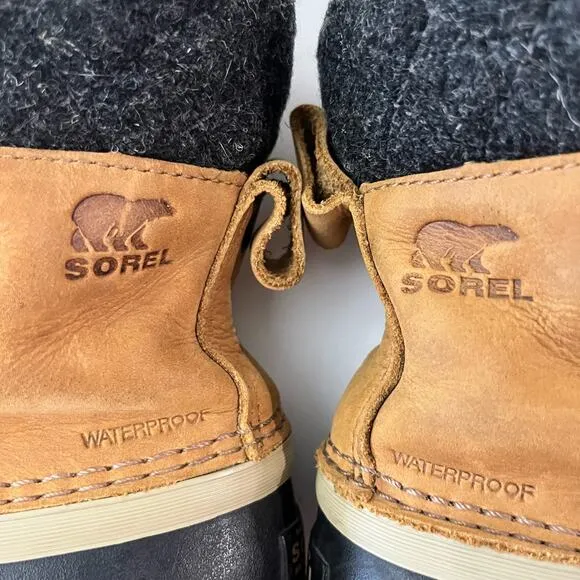 Sorel Duck Boot Size 7.5 Slimpack II Lace Up Brown Leather Gray Wool