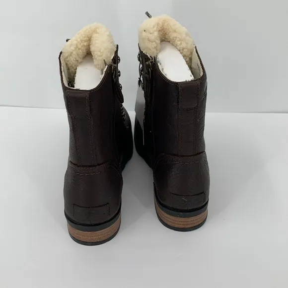 Sorel Emelie Short Lace Cozy Boots brown leather shearling winter waterproof 9