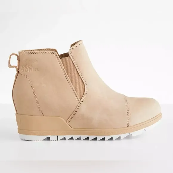 Sorel Evie Leather Ankle Boots In Canoe Sea Salt Size 9.5 Winter Outdoor Classic