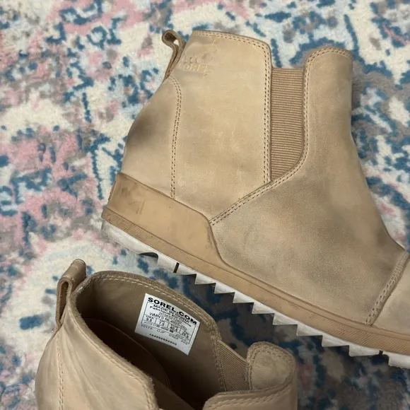 Sorel Evie Leather Ankle Boots In Canoe Sea Salt Size 9.5 Winter Outdoor Classic