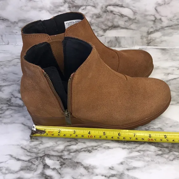 Sorel Evie Waterproof Women Suede Zip Wedge ankle Booties Boots Size 8