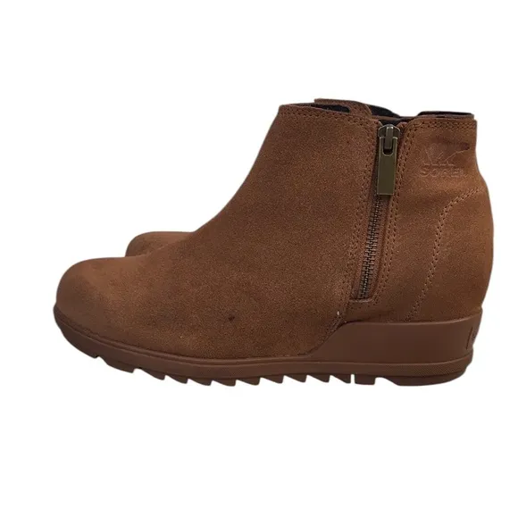 Sorel Evie Waterproof Women Suede Zip Wedge ankle Booties Boots Size 8