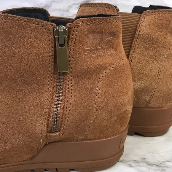 Sorel Evie Waterproof Women Suede Zip Wedge ankle Booties Boots Size 8