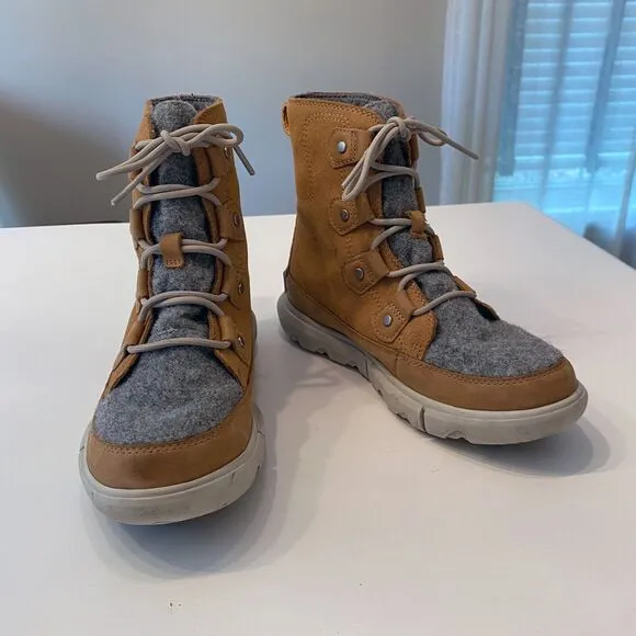 Sorel Explorer II‎ Joan Brown Leather Felt WP Winter Boots Women's Size 7 EU 38