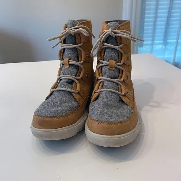 Sorel Explorer II‎ Joan Brown Leather Felt WP Winter Boots Women's Size 7 EU 38