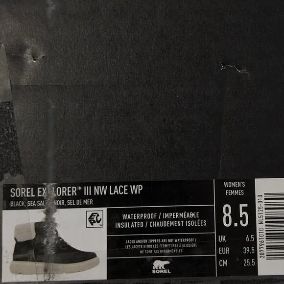 Sorel Explorer III NW Lace Waterproof Winter Boots, Black, Women's 8.5