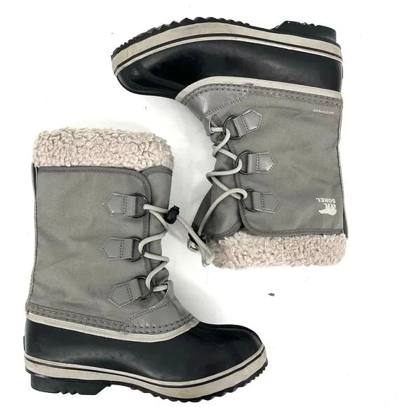 Sorel Gray Canvas Yoot Pac Kids Insulated Waterproof Winter Rain Boot 4