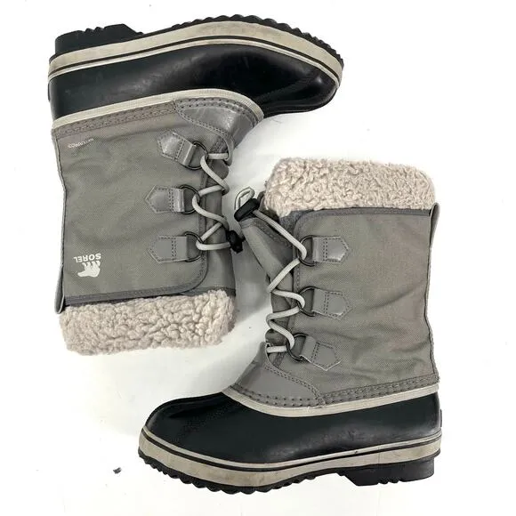 Sorel Gray Canvas Yoot Pac Kids Insulated Waterproof Winter Rain Boot 4