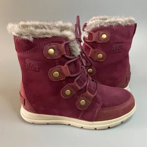 Sorel Joan Explorer Winter Boots Rich Wine Maroon Faux Fur 6.5 NEW