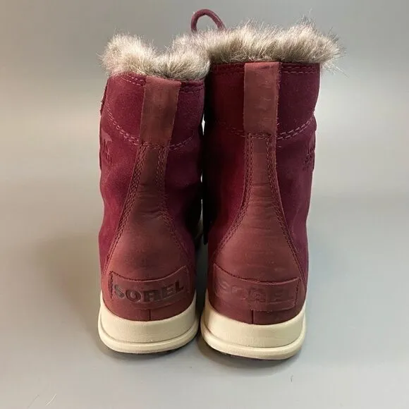 Sorel Joan Explorer Winter Boots Rich Wine Maroon Faux Fur 6.5 NEW