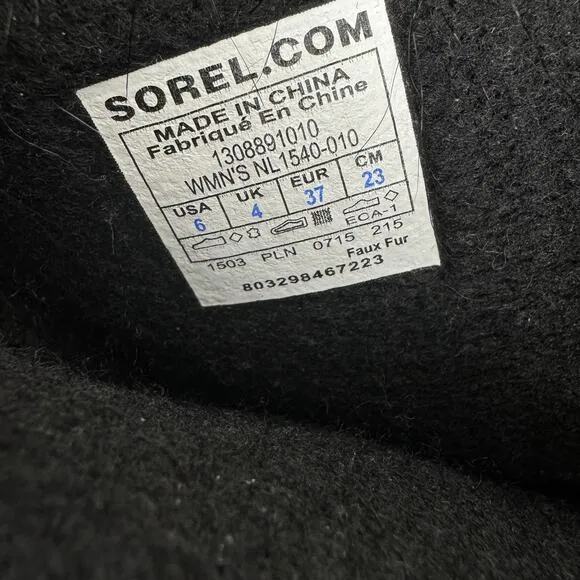 SOREL Joan of Arctic Lace Up Waterproof Insulated Winter Boots Black Size 6