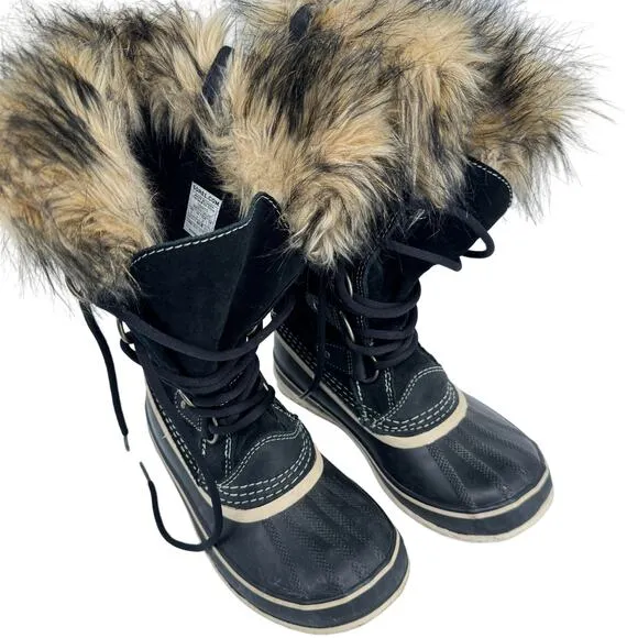 SOREL Joan of Arctic Lace Up Waterproof Insulated Winter Boots Black Size 6
